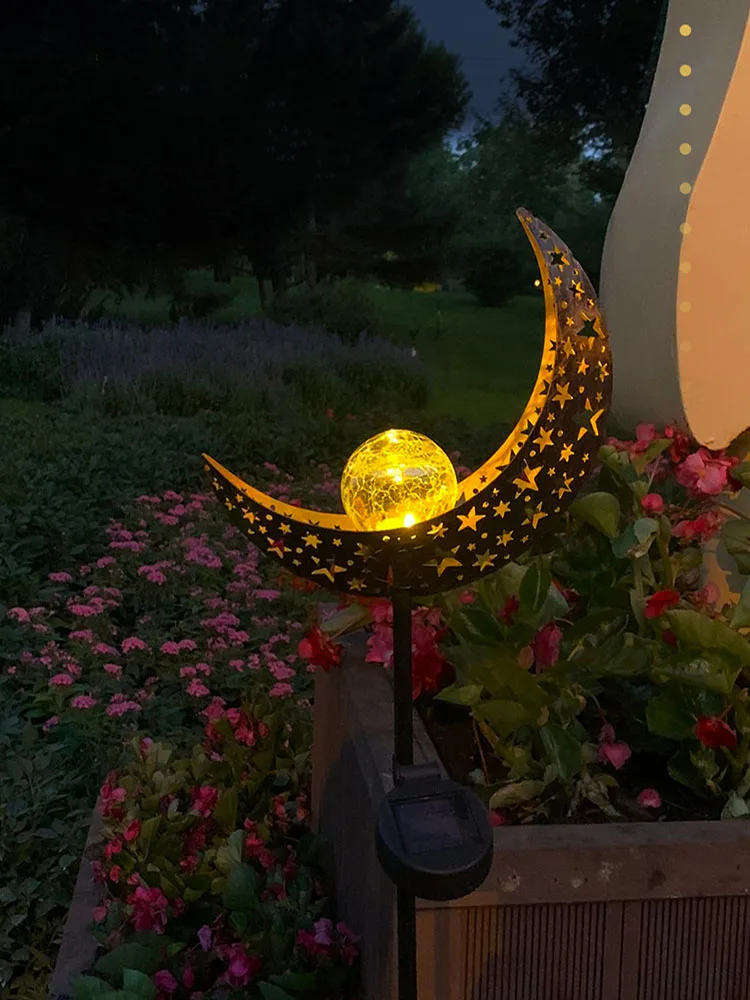 

Home Decor Exterior Gardenyard Decorations Outdoor Large Garden Statues Patio Decorations Iron Crafts Solar Energy Luminous Moon