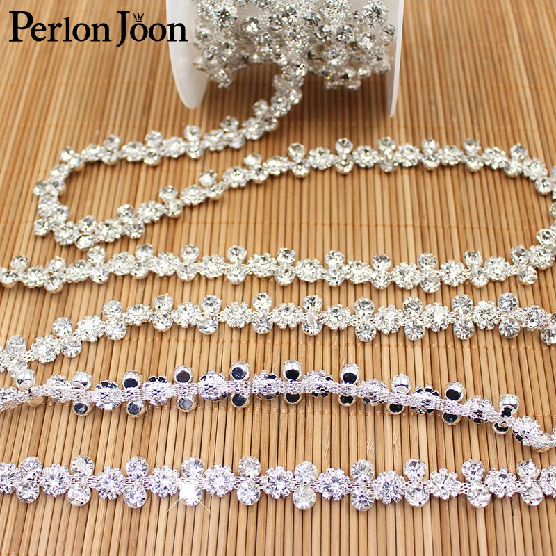 2 to 1 array crystal rhinestones trim Ribbon metal chain for dress, bag, shoes accessories ML018