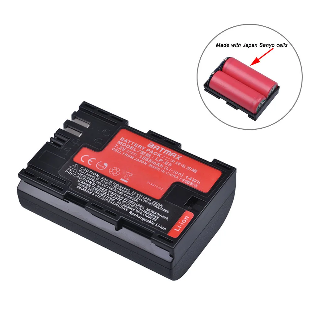 Batmax LP-E6 LP-E6N battery with Japan Cells +LED Dual USB Charger for Canon EOS 5D Mark II III 5DS 5DSR 6D 7D 60D 70D 80D 90D