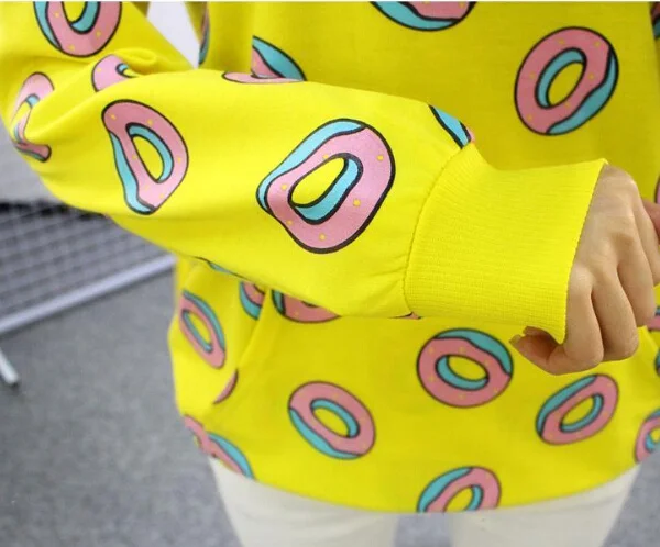 Autumn Cute Donut Print Pullovers Women Hoodies Sweatshirts Yellow Large Size S-3XL Sudadera Mujer Fashion Feminino Moleton