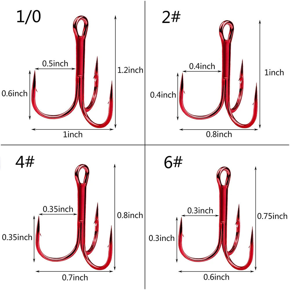 50Pcs Fishing Hooks High Carbon Steel Treble Hook Strong Sharp Round Bend Triple Hooks For Freshwater Saltwater Fishing