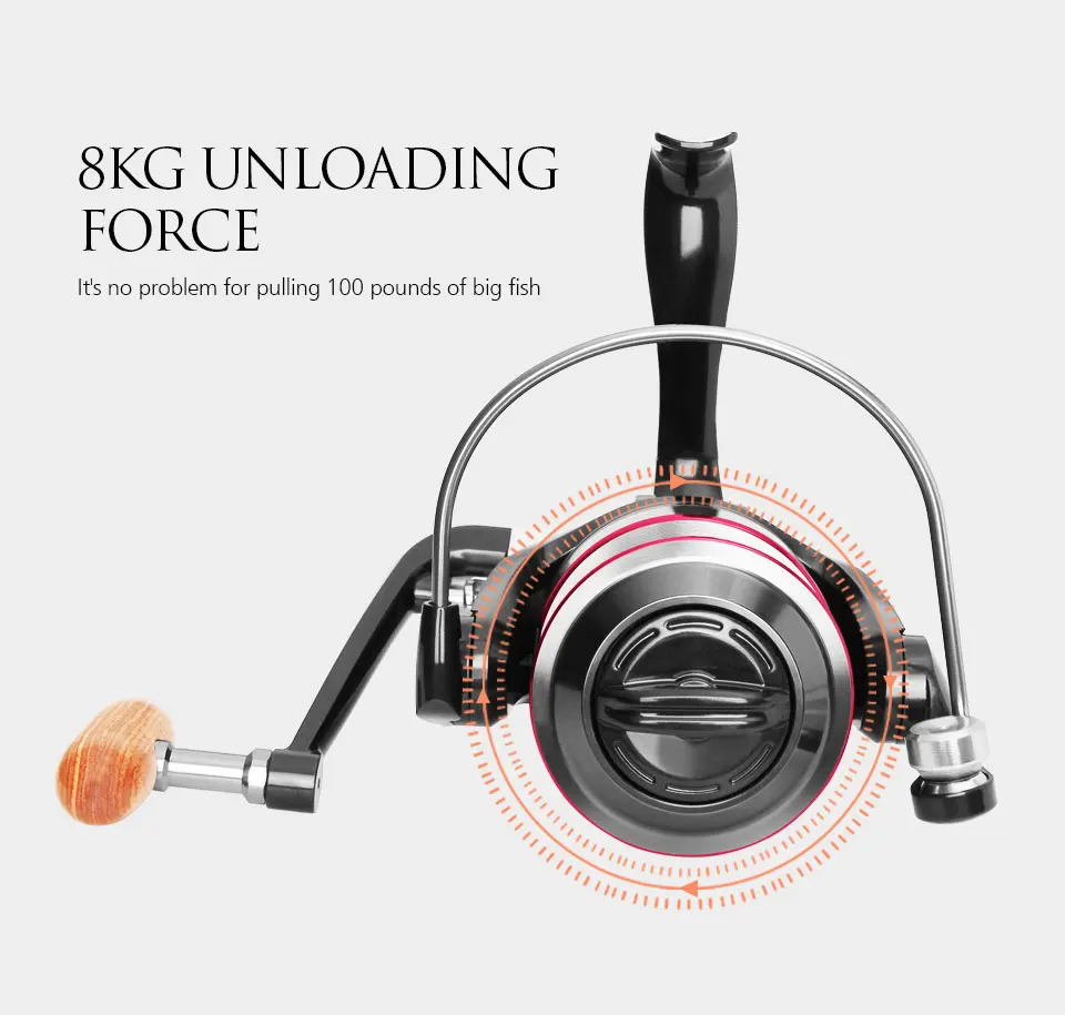 Fishing Reel All Metal Spool Spinning Reel HB HC  8KG Max Drag Stainless Steel Handle Line Spool Saltwater Fishing Accessories