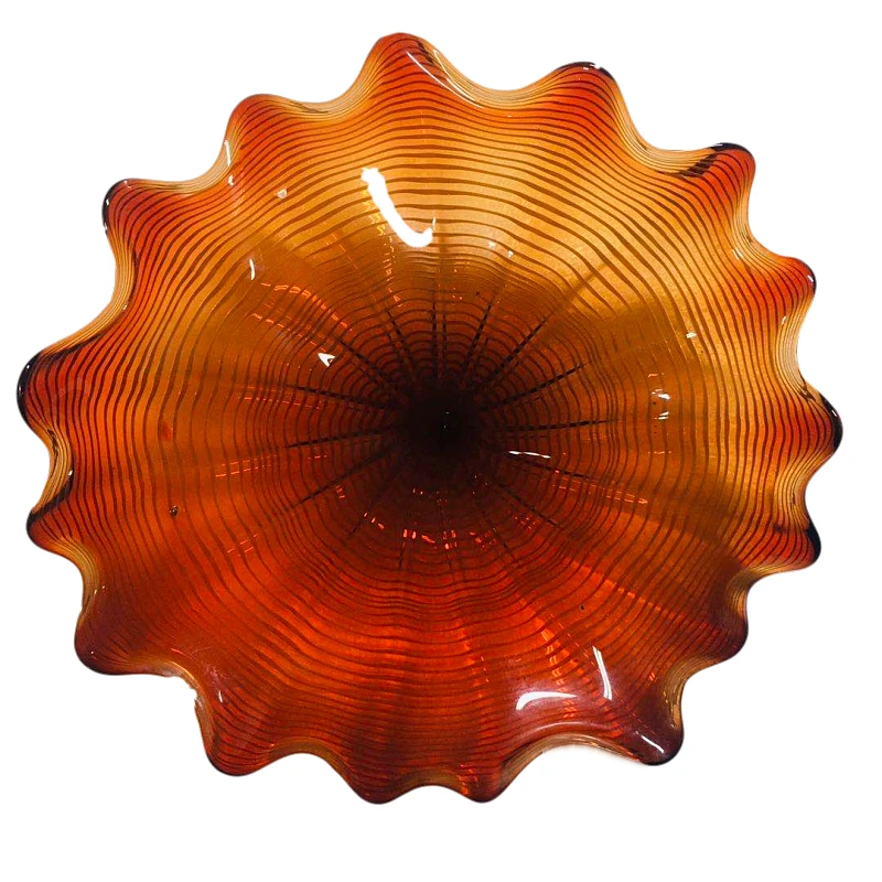 A4871-Hand Blown Platter Murano Glass Red Clear Plates Home Wall Decoration