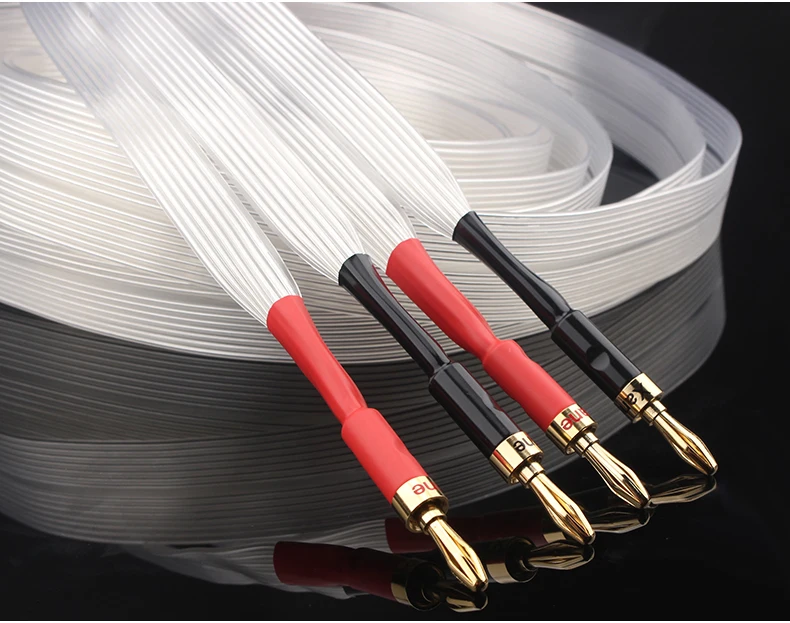 Hi-end ribbon audio speaker cable OCC silver plated carbon fiber rhodium plated plug pure copper gold plated plug