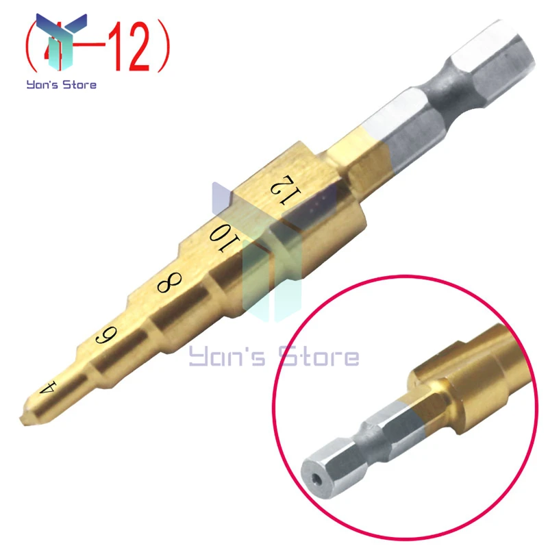 3 Pcs Drill Bit HSS High Speed Step Drill Steel Titanium Hex Shank Step Drill Set Machining Drilling 4-12mm 4-20mm 4-32mm
