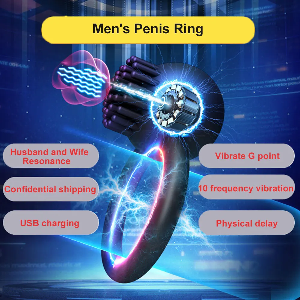 Anillo vibrador para el pene con carga USB para hombre y mujer, Juguetes sexuales para prolongar el clímax, productos sexuales para adultos