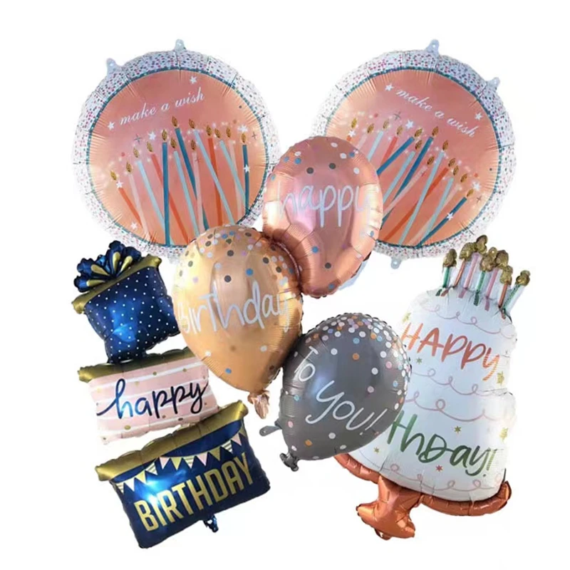 Birthday Candle Cake Gift Box Aluminum Film Balloon Children's Birthday Party String Balloon Decoration Happy Birthday