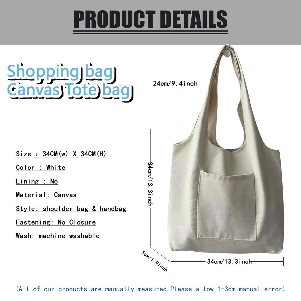 Women's Shopper Shopping Bags Female Canvas Commuter School Vest Bag Cotton Cloth Fabric Grocery Handbags  Reuseable Tote Bag