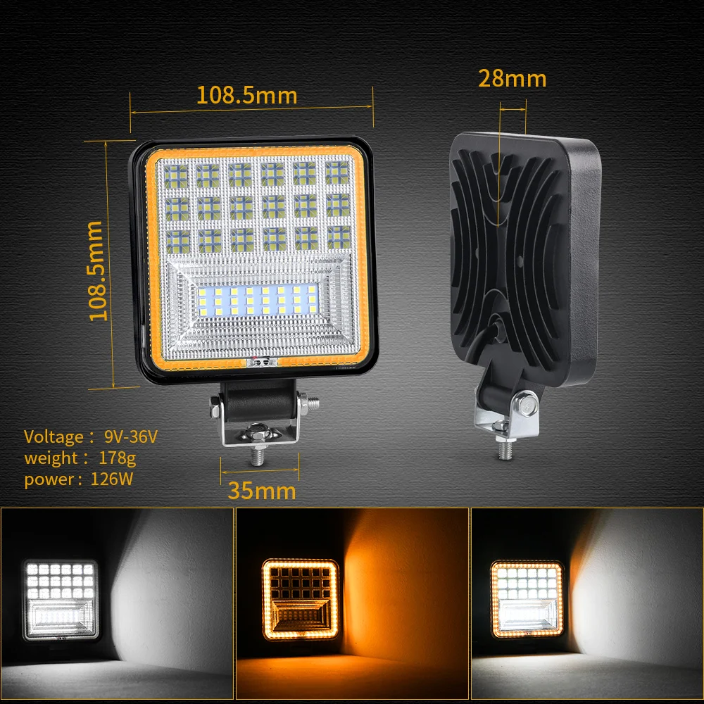 2x 4\'\' LED Work Light for Truck Off Road Tractor SUV 4X4 ATV Car Spot Beam LED Driving Fog Light Bar 12V 24V 6000K White Yellow