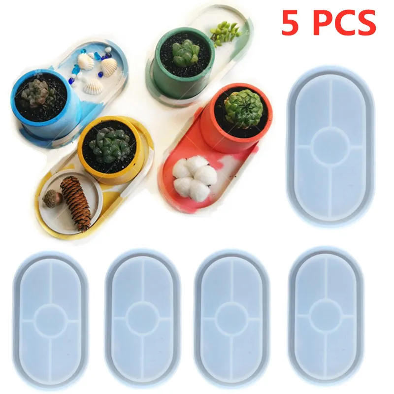 

5Pcs DIY Ashtray Mold Square Cup Mad Silicone Jewelry Making Mould Oval Epoxy Resin Casting Coaster Molds Art Tools