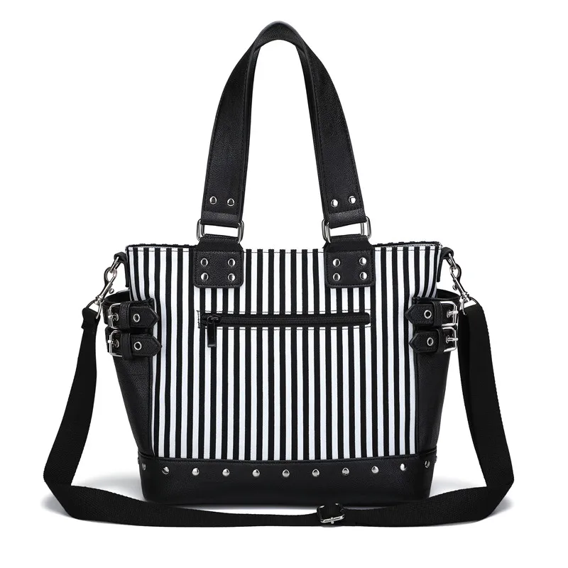 JIEROTYX Rock Luminous Bag Women Shoulder Bag Rivet Handbags  Female Stripe Crossbody Messenger Bag Canvas Totes Bags