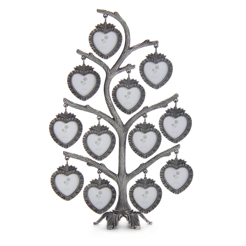 Anitque Silver Family Tree Picture Frame With 12 Hanging Photos Metal Tabletop Photo Frame Decoration