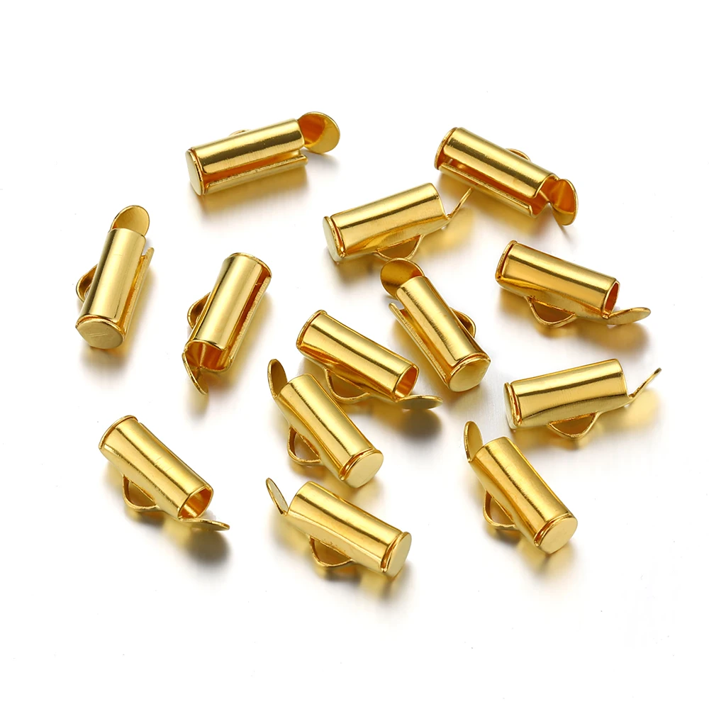 50pcs Metal Crimp End Caps Slider Clasp Buckles Tubes Findings for Jewelry Making Diy Bracelet Connectors Accessories Supplies