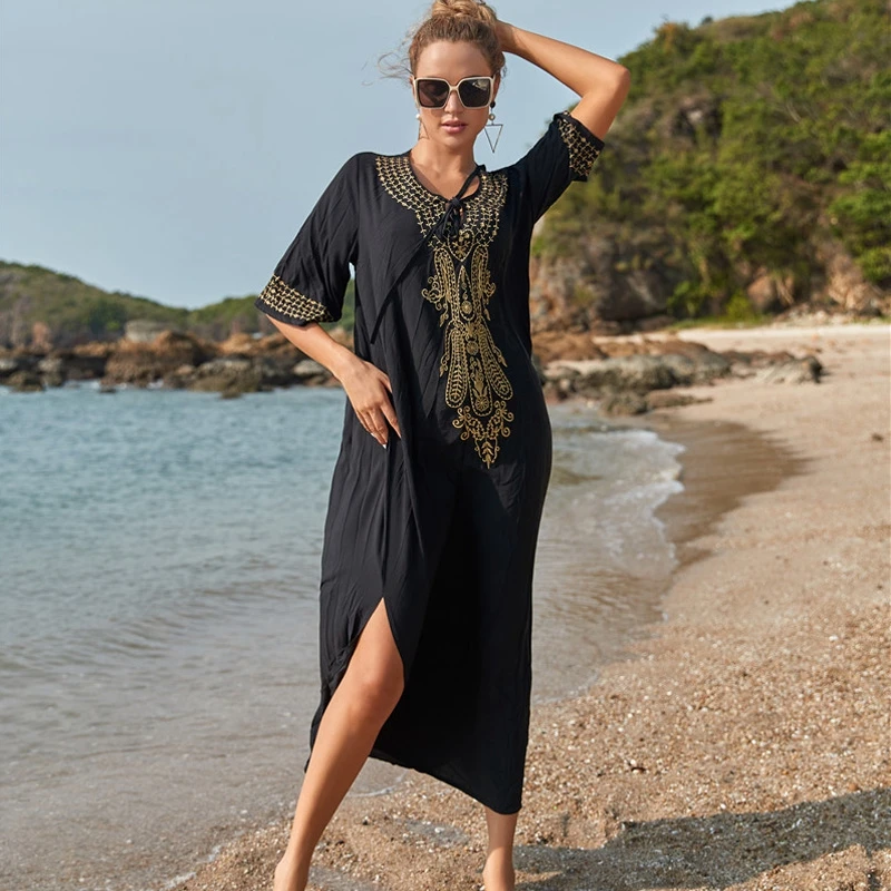 Luxury Goldwork Embroidery Maxi Dress Split Dress Long Gown Oversized Cotton Kaftan Paisley Detailing Ethnic Indian Style Caftan