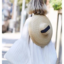 18cm Vintage Wide Brim Boater Sun Hat Big Floppy Women Summer Hat UV Sun Block Straw Hat Travel Derby Hat Beach Cap Black White