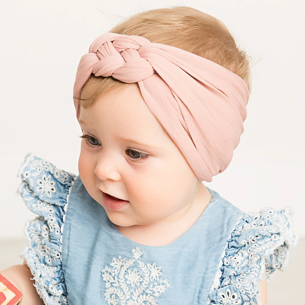 Baby Headband Twist Top Knot Soft Girl Nylon Hair Accessories Toddler Solid Turban Newborn Photo Props Kid Lovely Headwrap