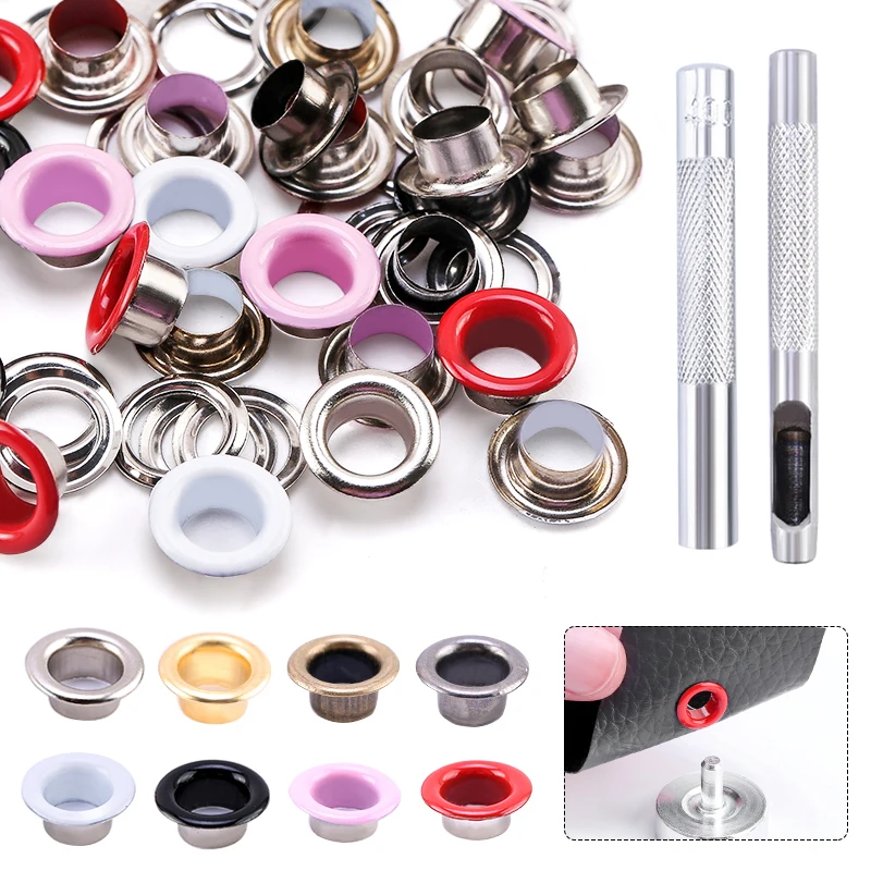 50/100 Set Eyelets Buttons Grommet Kit Grommet Setting Tool Accessories Metal Mend Clothes Shoes Bag Leather Crafts DIY Decor