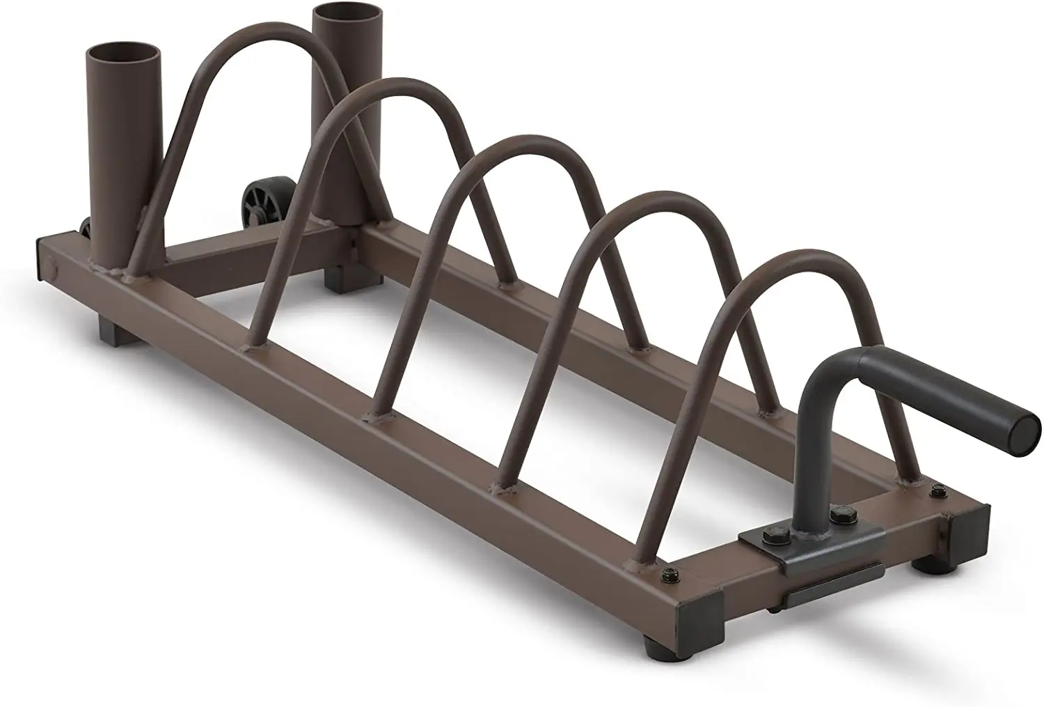 

Black bumper plate rack Steel body Horizontal Plate and Bar Rack Organizer with Steel Frame and Transport Wheels