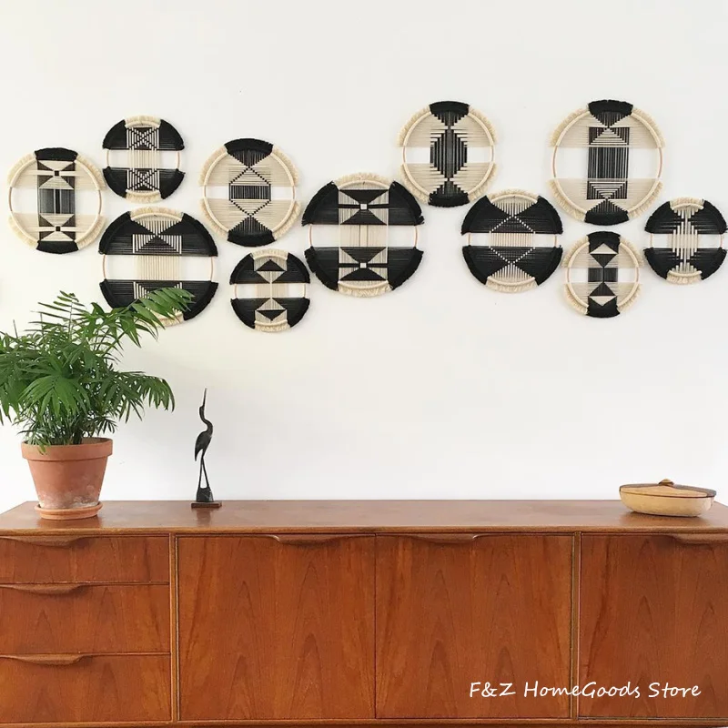 Creative Gold Hoop Round Cotton Wall Decoration Macrame Wall Hanging Tapestry Hand Woven Nordic Simple Style Room House Decor