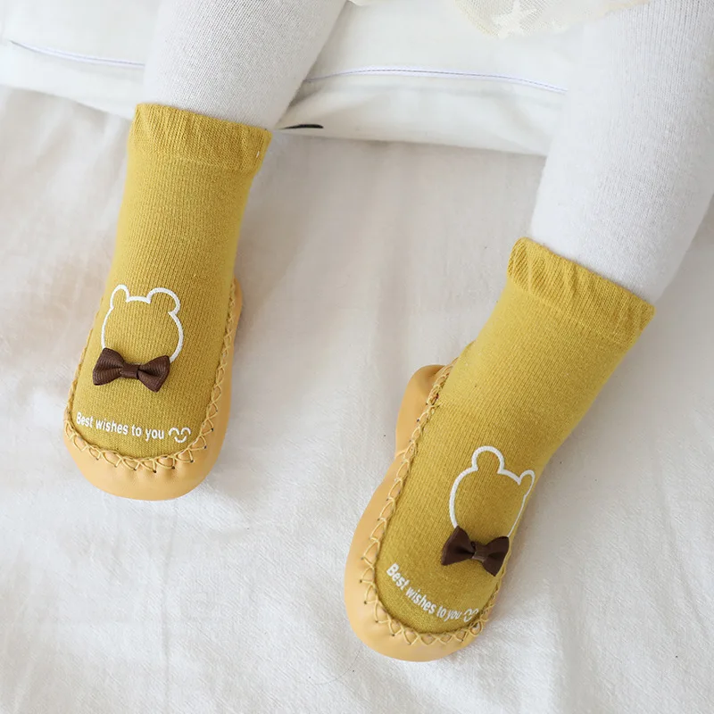 Baby Shoes Leather Socks for Children Cartoon Antiskid Toddler Floor Socks Combed Cotton Firstwalker