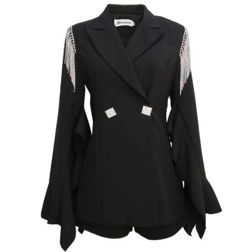 Autunno dolce donna BLAZER manica svasata diamante nappa sciolto donna donna ufficio cappotto frangia strass abiti