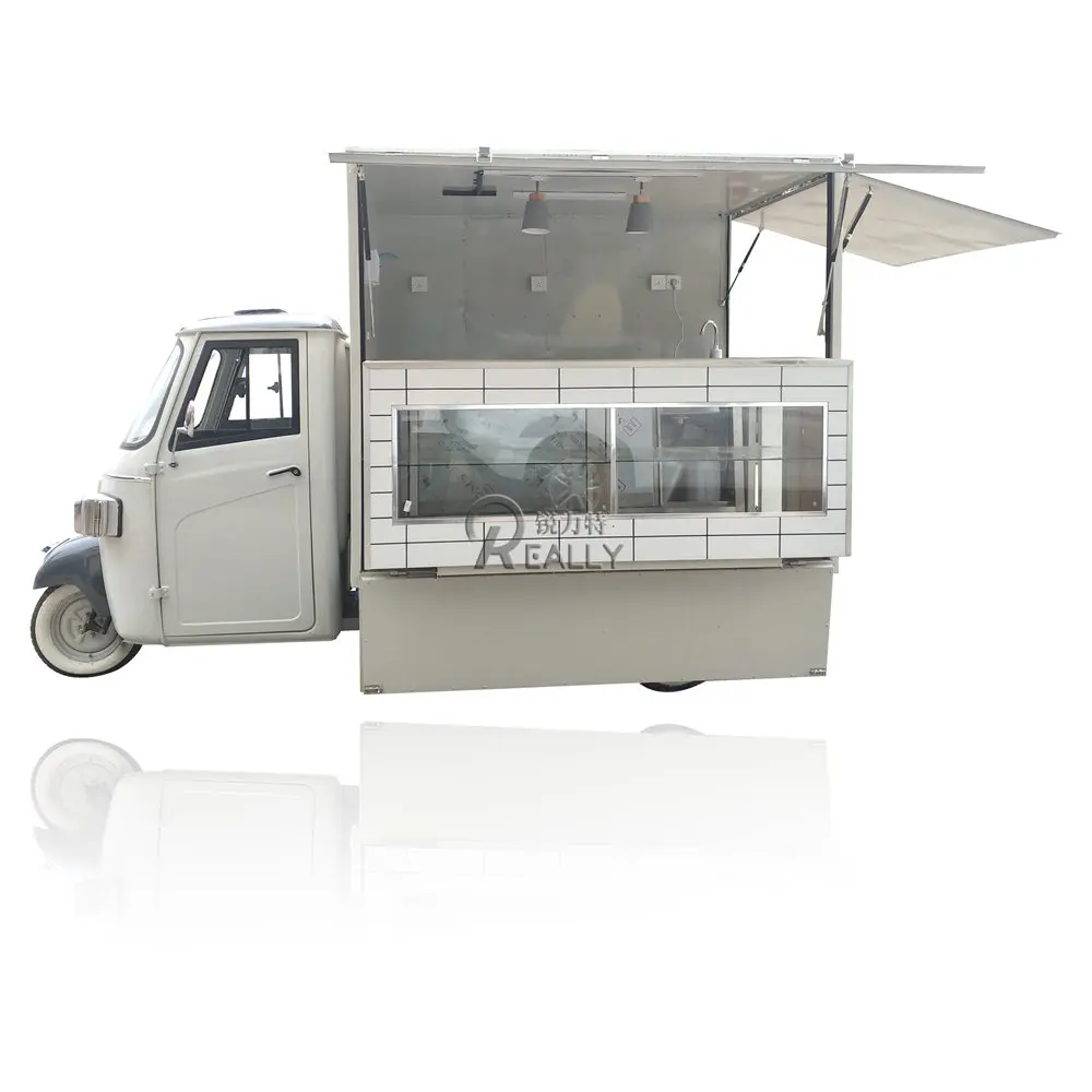 Tricycle Food Cart Outdoor Mobile Food Truck Gasoline Piaggio Ape Mobile Coffee Truck Fast Food Vending Tricycle With Lifting