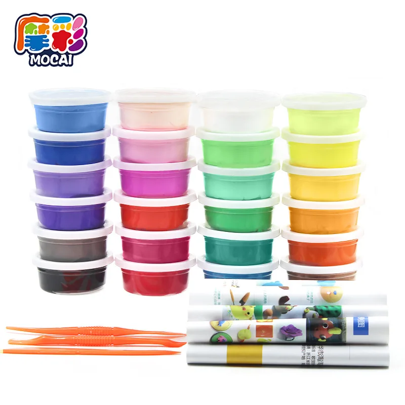 24 Colors Air Dry Jumpimg Colored Clay Cold Porcelain Playdough Plasticine and tool kit Set with Storage box Children Kids kit