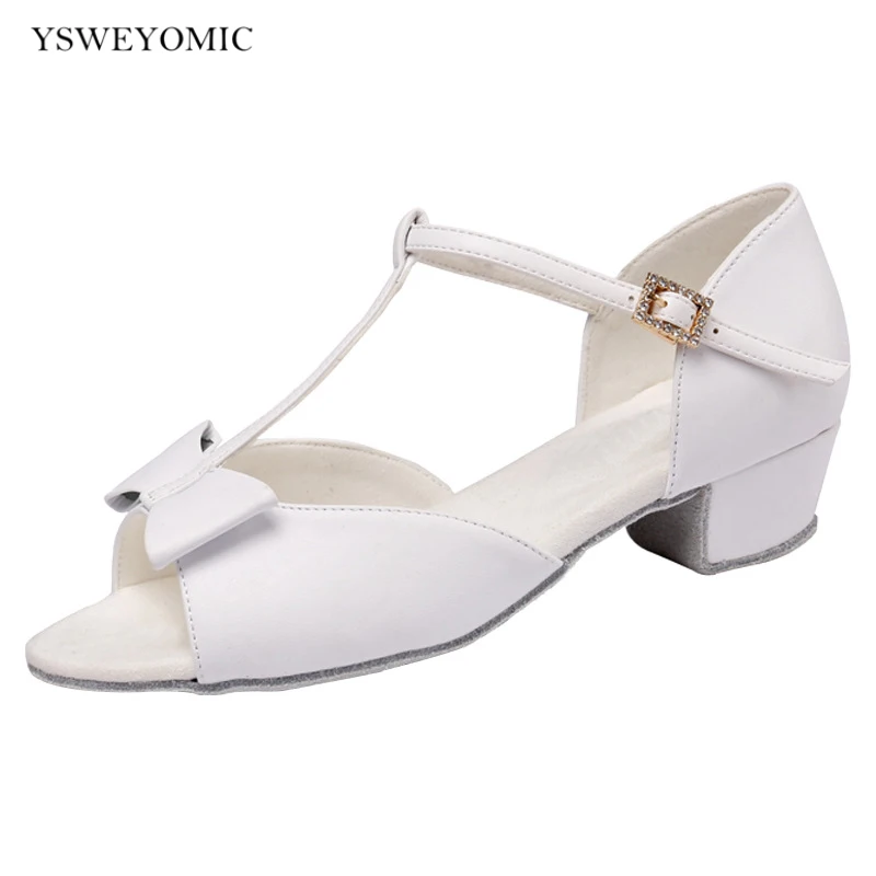 

High Quality White Girls Latin Dance Shoes Comfortable Microfiber Leather Competition Ballroom Latin Child Dance Shoes