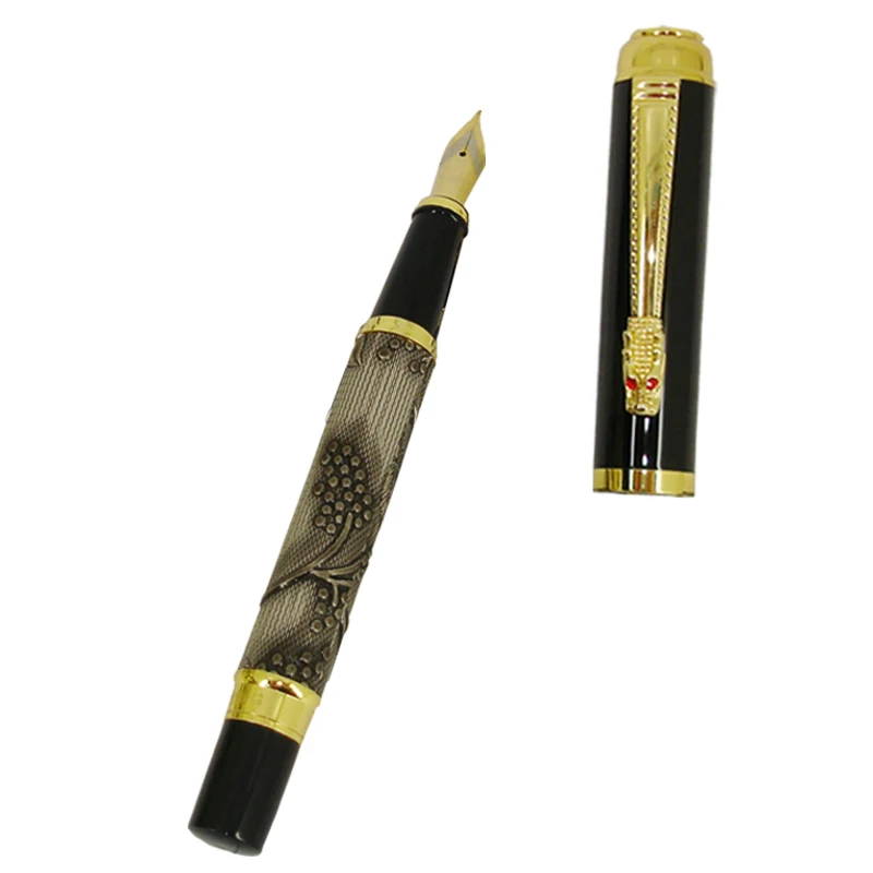 

ACMECN Luxury Fountain Pen Grey 3D Pattern Chinese Dragon Golden Clip With F Nib for Antique Gift Writing Retro ink Convert Pens