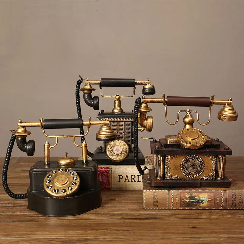 European Vintage Telephone Antique Retro Rotary Dial Telephone Model Old Iron Handmade Phone Ornaments For Home Decor Props