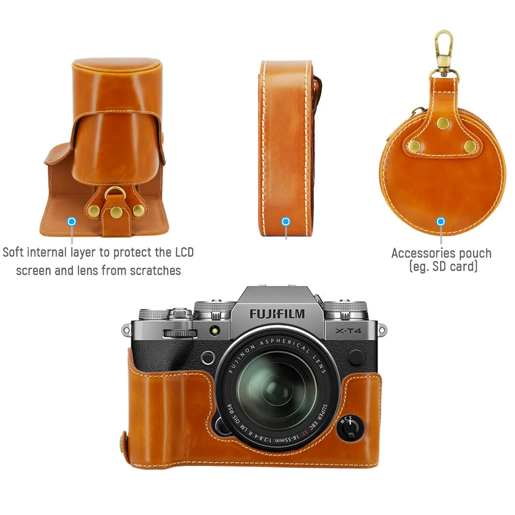 XT4 Camera Case PU Leather Half case Cover For Fujifilm XT2 XT3 XT4 XT-4 protective shell With Battery Opening