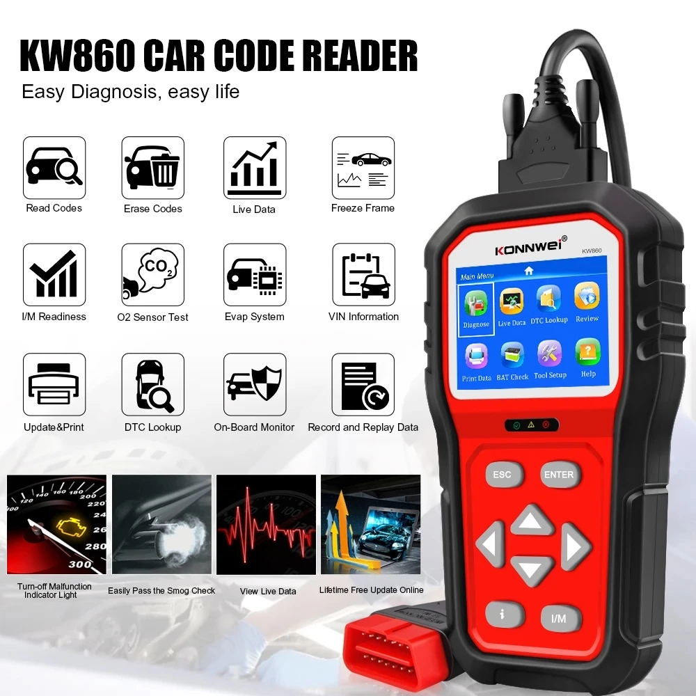 Car Diagnostic Tool Full OBD2 Scanner KW860 Anto Scanner Code Reader Check Engine Light Tools For All Cars After 1996