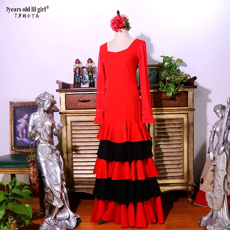 Flamenco Dans Kleding Merk Hot Selling Spanje Rode Multi-Gelaagde Ruches Rok DTT33