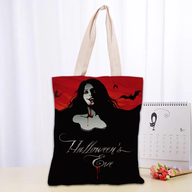 Halloween Background Canvas Tote Bag Fashion Durable Women Student Cotton Linen Handbag Printed Shopping Bags Custom logo