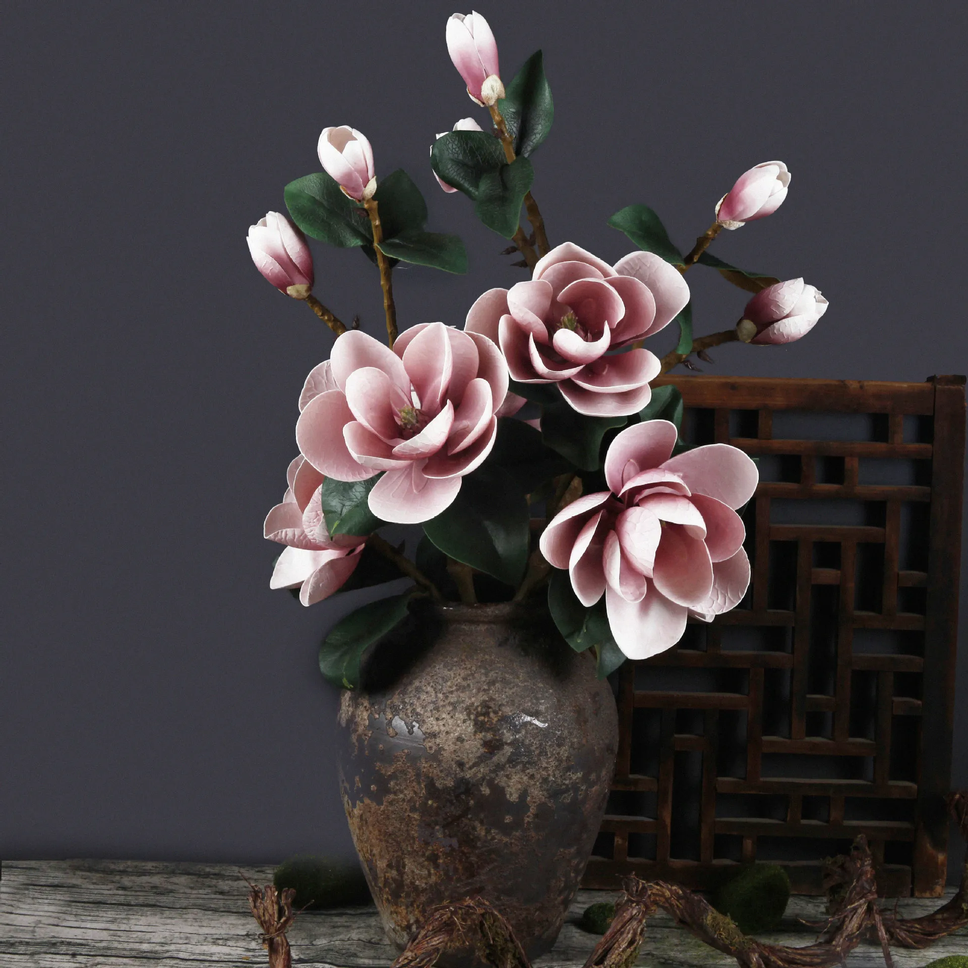 

95cm Long Pole 4 PU Magnolia Flower Artificial Flower for Home Wedding Hotel Restaurant Office Decoration Flower Fake Plants DIY