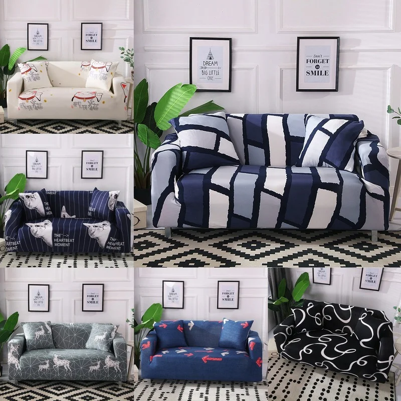 1/2/3/4 seat geometric printing stretch sofa cover all-inclusive non-slip L-shaped living room fabric cushion with pillowcase