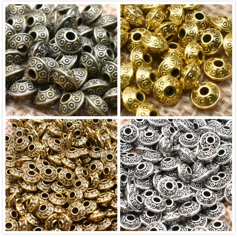 Yanqi 50pcs  Tibetan Antique Metal Gold Color Oval UFO Beads Loose Spacer Beads for Jewelry Making DIY Charms Bracelet