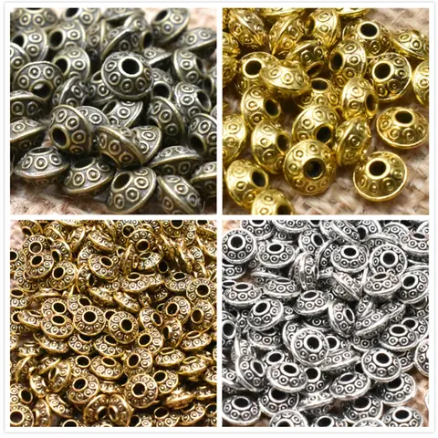 Yanqi 50pcs  Tibetan Antique Metal Gold Color Oval UFO Beads Loose Spacer Beads for Jewelry Making DIY Charms Bracelet