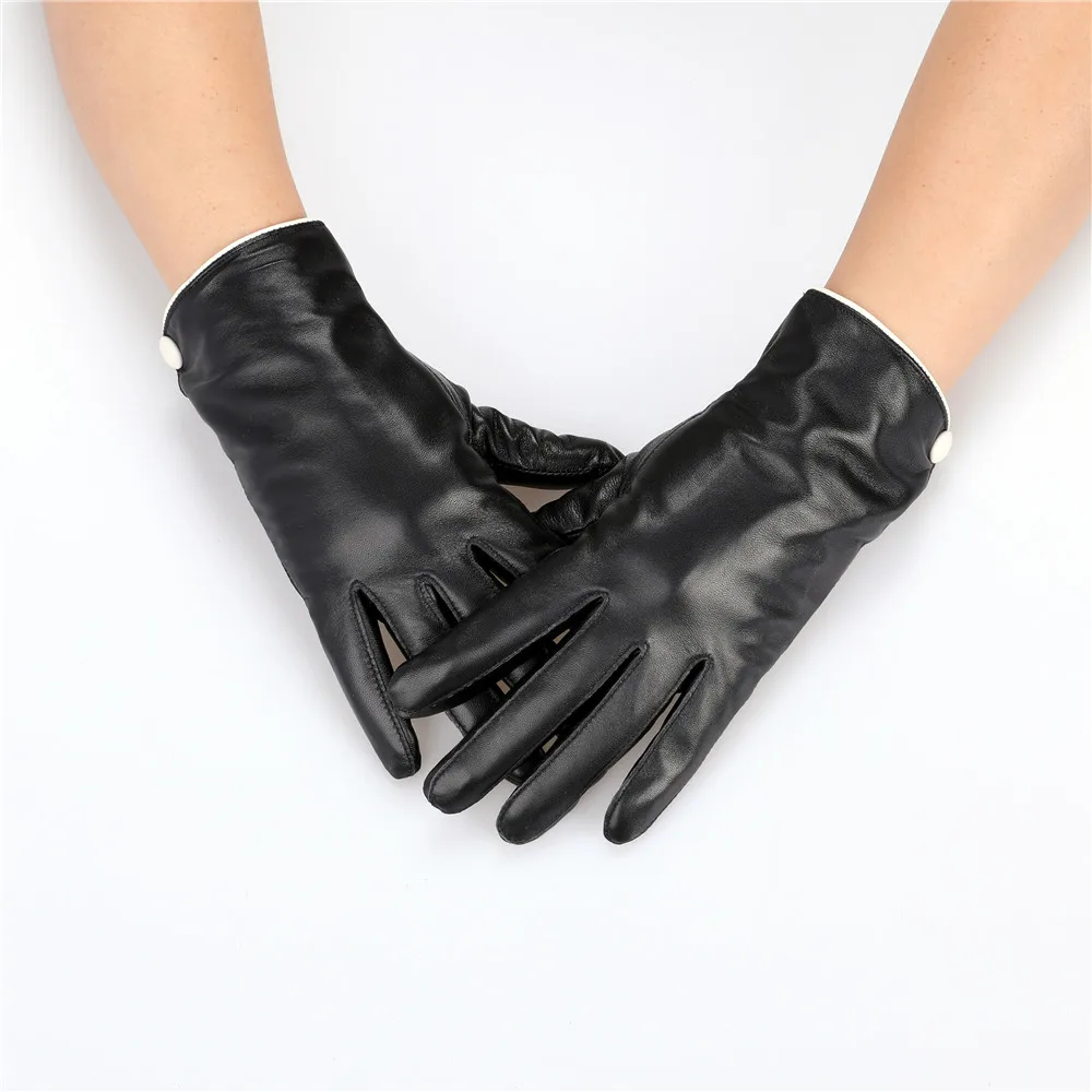 

2022 Winter Women Windproof Genuine Sheep Skin Leather Gloves Outdoor Driving Fashion Design