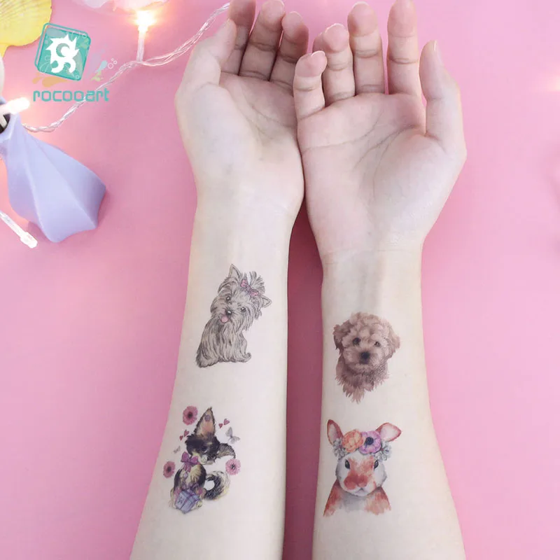 Rocooart Cartoon Animals Children Temporary Tattoo Sticker Small Waterproof Fashion Fake Body Art Tattoos Cute Dog Cat Taty