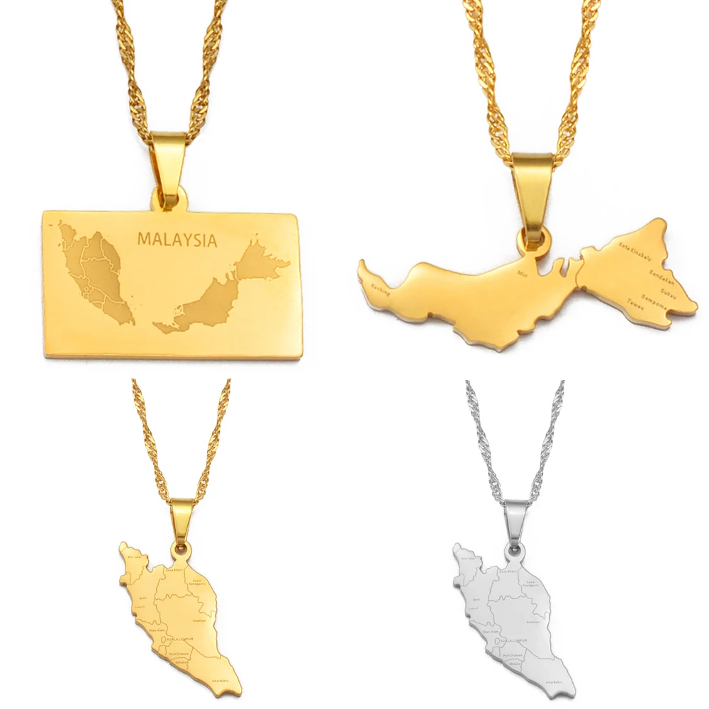 Anniyo Malaysia Map Pendant necklaces Malaysia Timur and Peninsular Malaysia Jewelry #212221