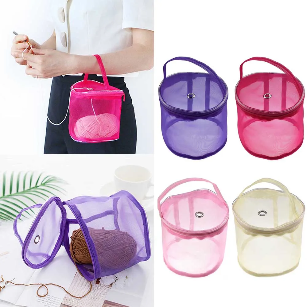 Portable Knitting Yarn Balls Storage Case Small Round Empty Mesh Bag Basket Organizer Crochet Carrier Sewing Accessories