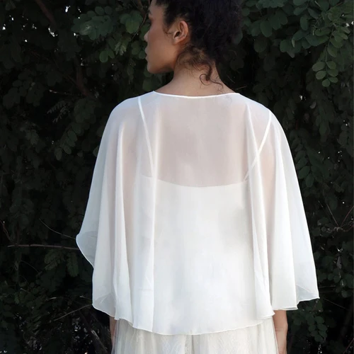 Imagen 2 del producto Bolero de boda para mujer, chal nupcial de gasa suave y ligero, encogimiento de hombros Formal alto y bajo, capas de noche elegantes para mujer con botón