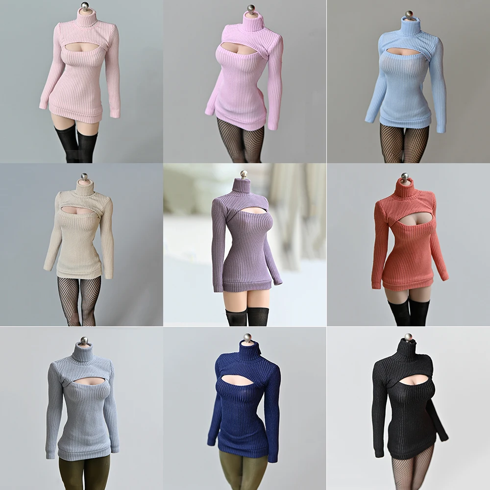 1/6 Scale Female Sexy Sweater Mini Dress Long Sleeves Open Chest Tight Knitted Skirt Model for 12inch Action Figure Body Toys