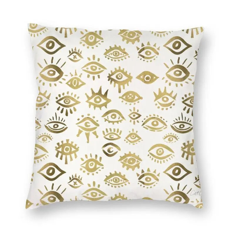 Soft Gold Mystic Eyes Throw Pillow Cover Decoration Custom Hamsa Amulet Cushion Cover 40x40cm Pillowcover for Sofa