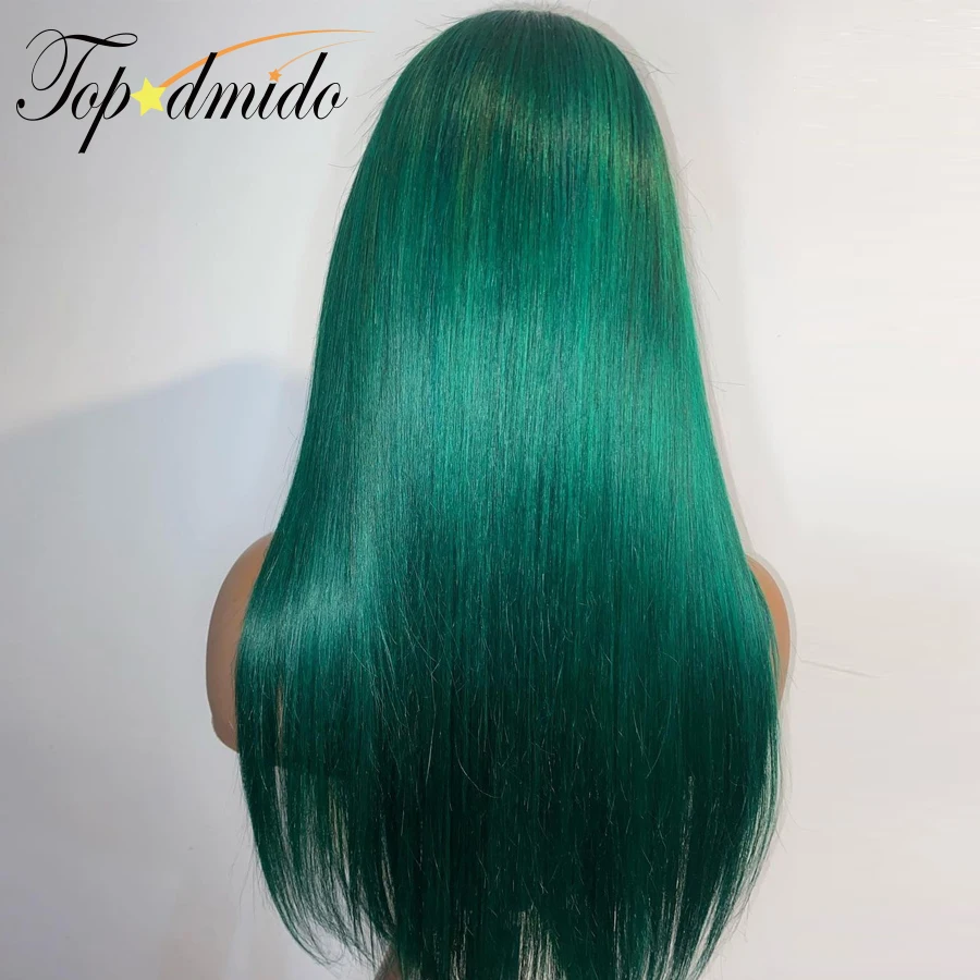 Topodmido 13x4 Lace Front Wig with Baby Hair Green Color Brazilian Straight Remy Hair Wig Purple Color Human Hair Wigs for Women