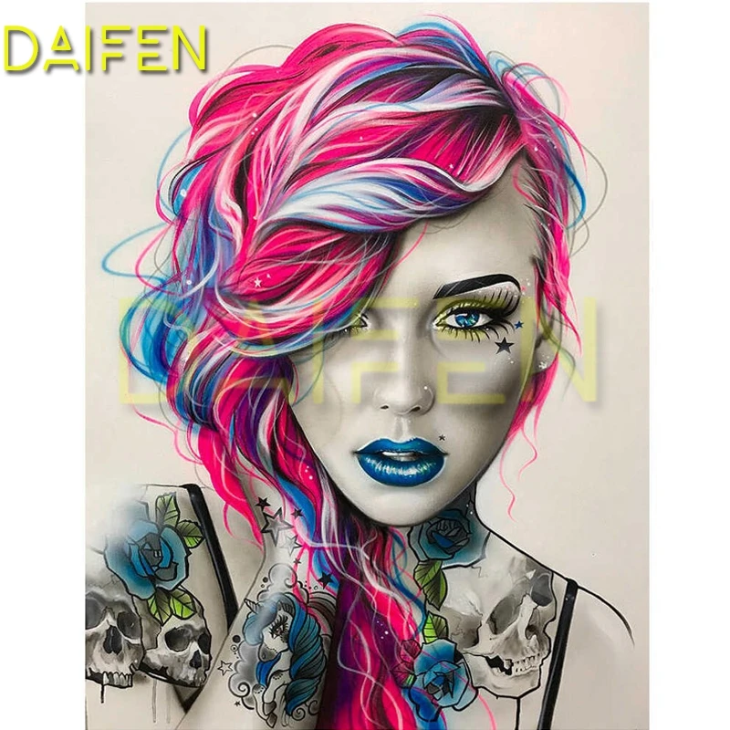 Full Round Diamond embroidery Unicorn skull DIY 3D Diamond mosaic rose Full Square Diamond painting Cross stitch Woman blue lips