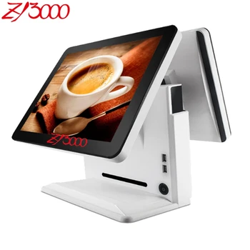 멀티 터치 더블 스크린 POS 터미널, 화이트 컬러 i3/i5 CPU, 8g 램, 256G SSD, 15 인치, 신제품