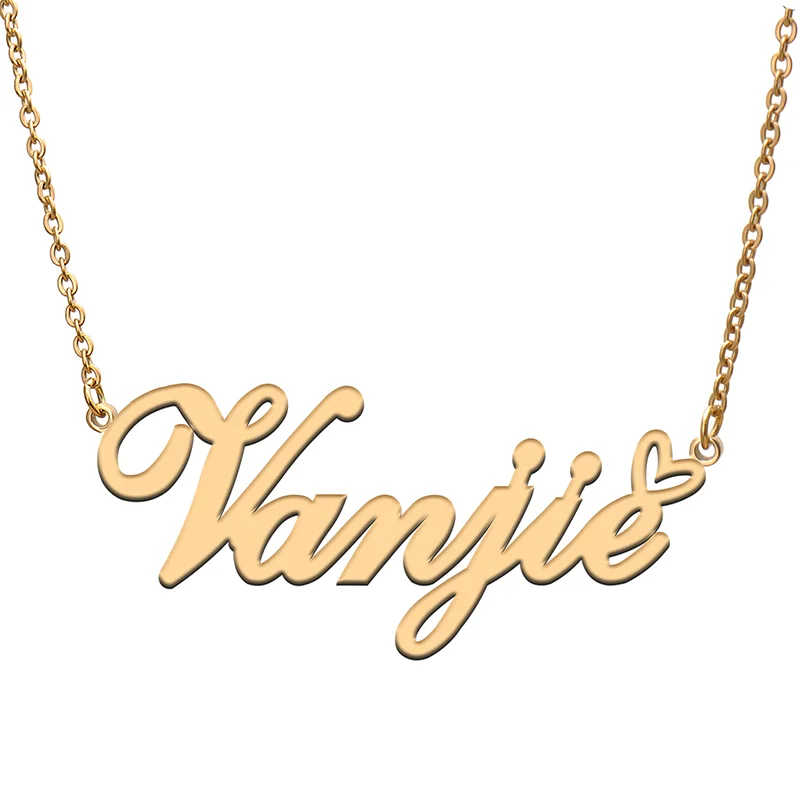 Vanjie Name Tag Necklace Personalized Pendant Jewelry Gifts for Mom Daughter Girl Friend Birthday Christmas Party Present