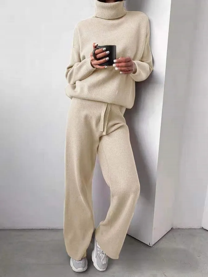 Women Sweater Suit Autumn Turtleneck Pullover Two Piece Set Casual Solid Loose Sweater and Long Pants Tracksuit Female Outfits